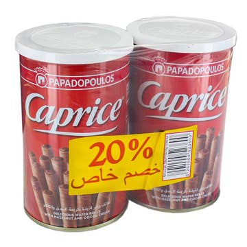 Papadopoulos Caprice Hazelnut & Cocoa Wafer Rolls 2x115g - Available at Alosra Online Supermarket