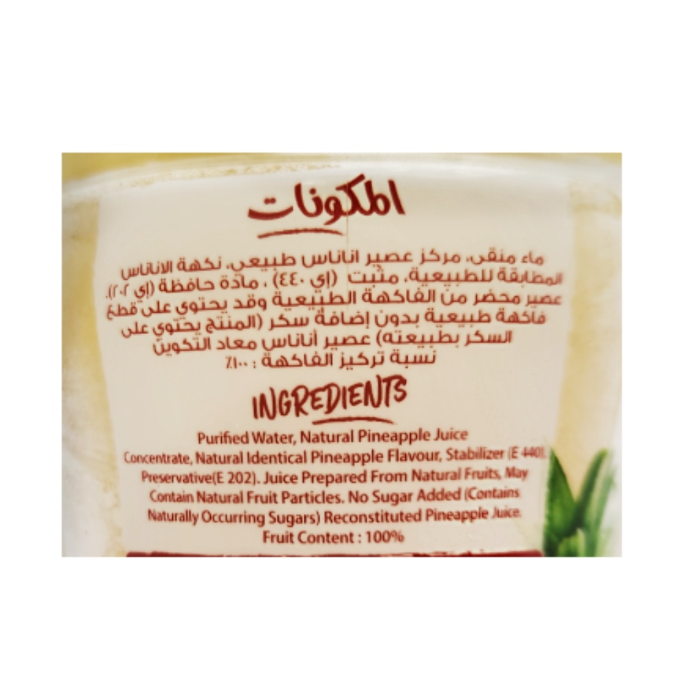 Nada No Added Sugar Pineapple Drink 200ml right side image