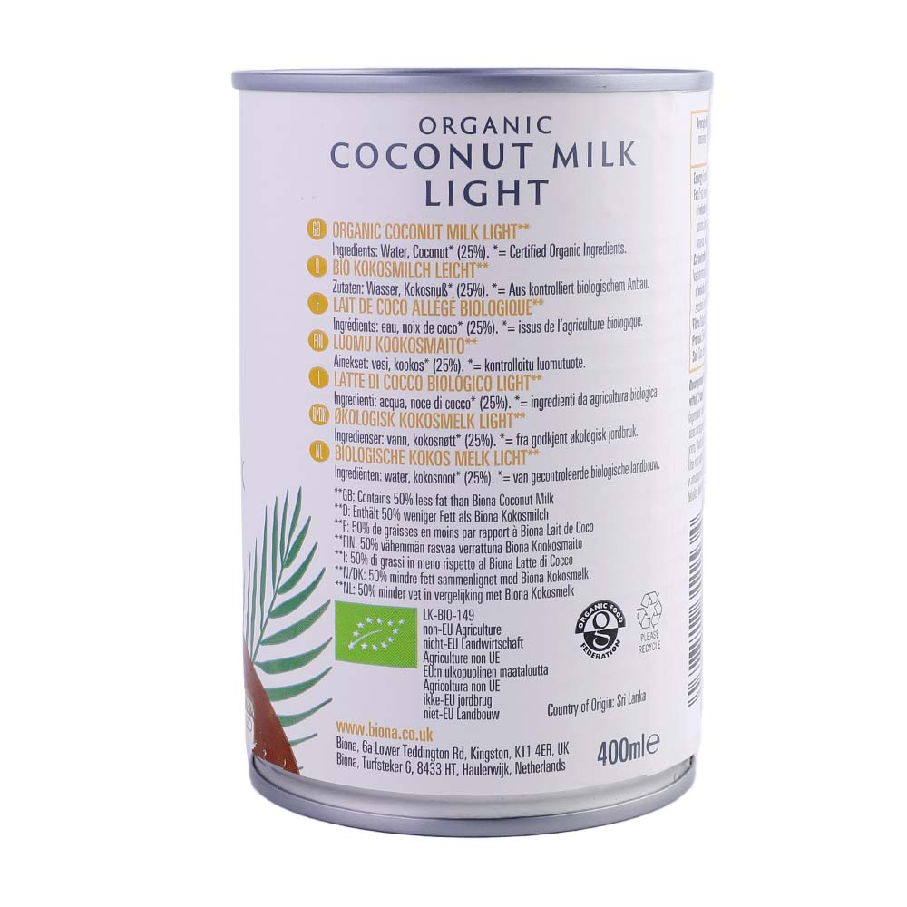 Biona Organic Light Coconut Milk 400ml back image