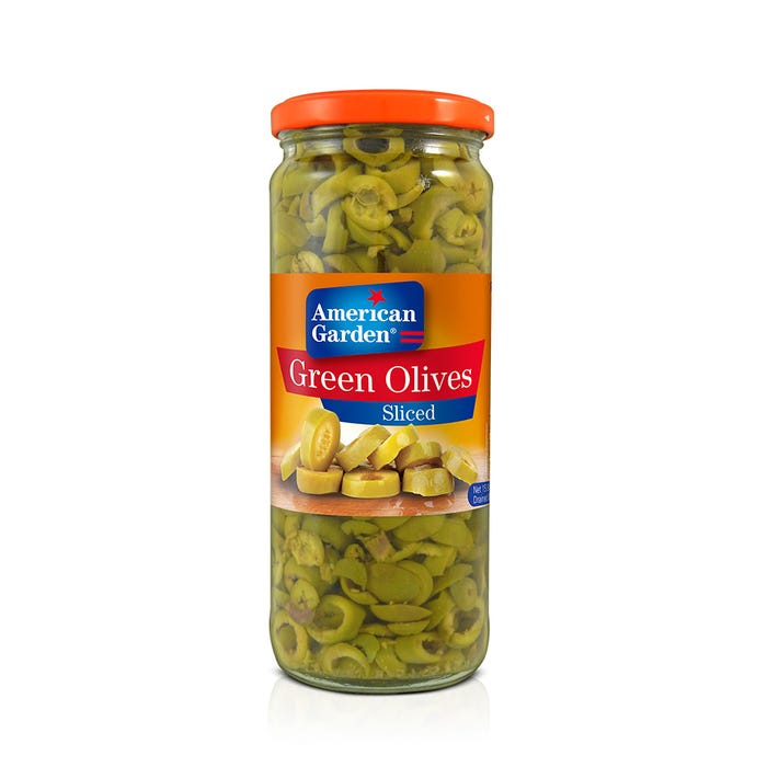 American Garden Sliced Green Olives 450g - Available at Alosra Online Supermarket