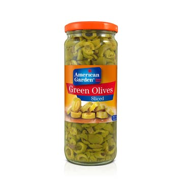 American Garden Sliced Green Olives 450g - Available at Alosra Online Supermarket