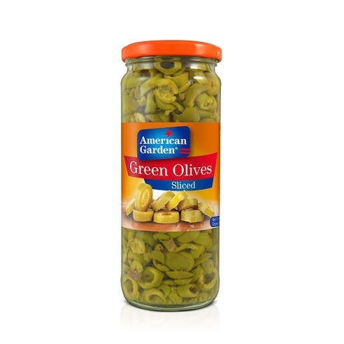 American Garden Sliced Green Olives 450g - Available at Alosra Online Supermarket