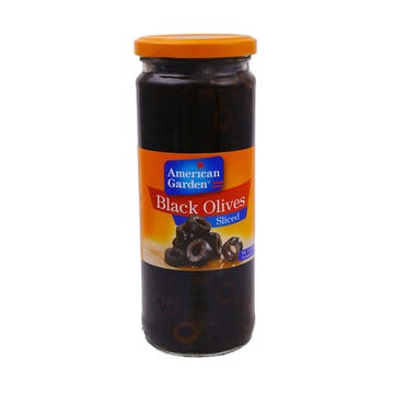 American Garden Sliced Black Olives 450g - Available at Alosra Online Supermarket
