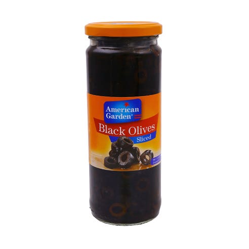 American Garden Sliced Black Olives 450g - Available at Alosra Online Supermarket