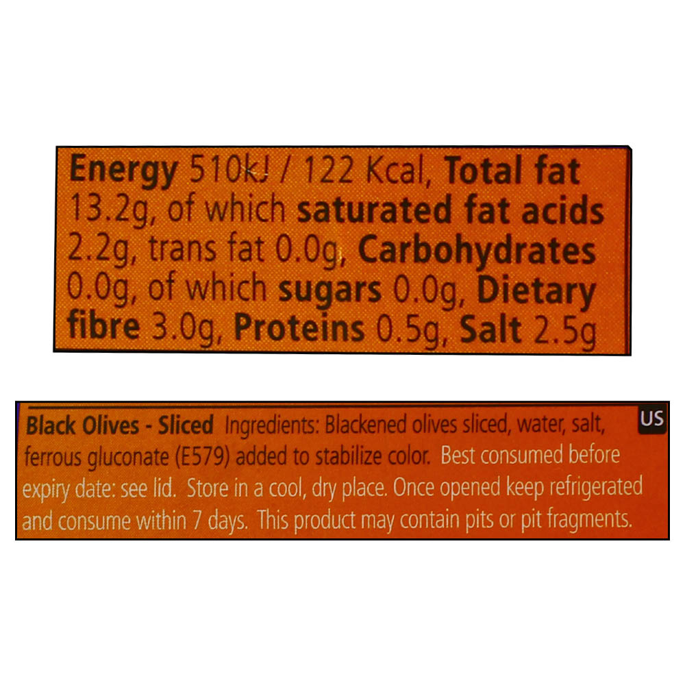 American Garden Sliced Black Olives 450g right side image