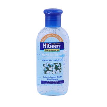 HiGeen Antibacterial Blue Flower Hand Sanitizer 110ml - Available at Alosra Online Supermarket