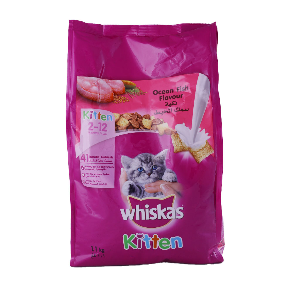Whiskas Kitten Ocean Fish with Milk Dry Cat Food 1.1Kg - Available at Alosra Online Supermarket