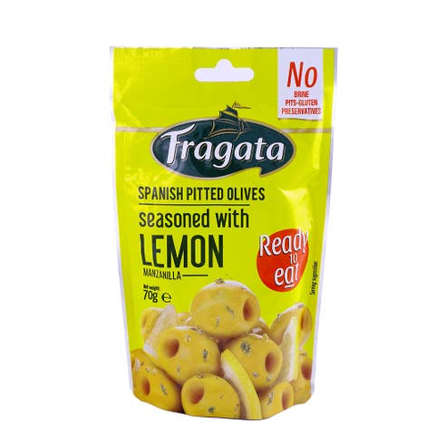 Fragata Spanish Pitted Olives Seasoned With Lemon 70g - Available at Alosra Online Supermarket