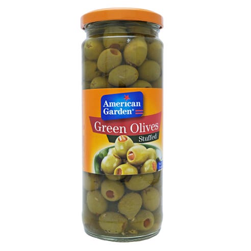 American Garden Green Olives Stuffed 450g - Available at Alosra Online Supermarket