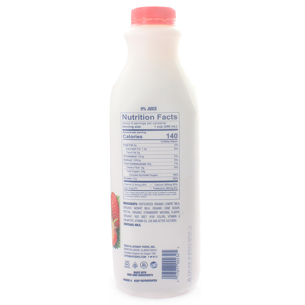 Lifeway Organic Cultured Lowfat Strawberry Kefir Milk 946ml- Product ingredients image
