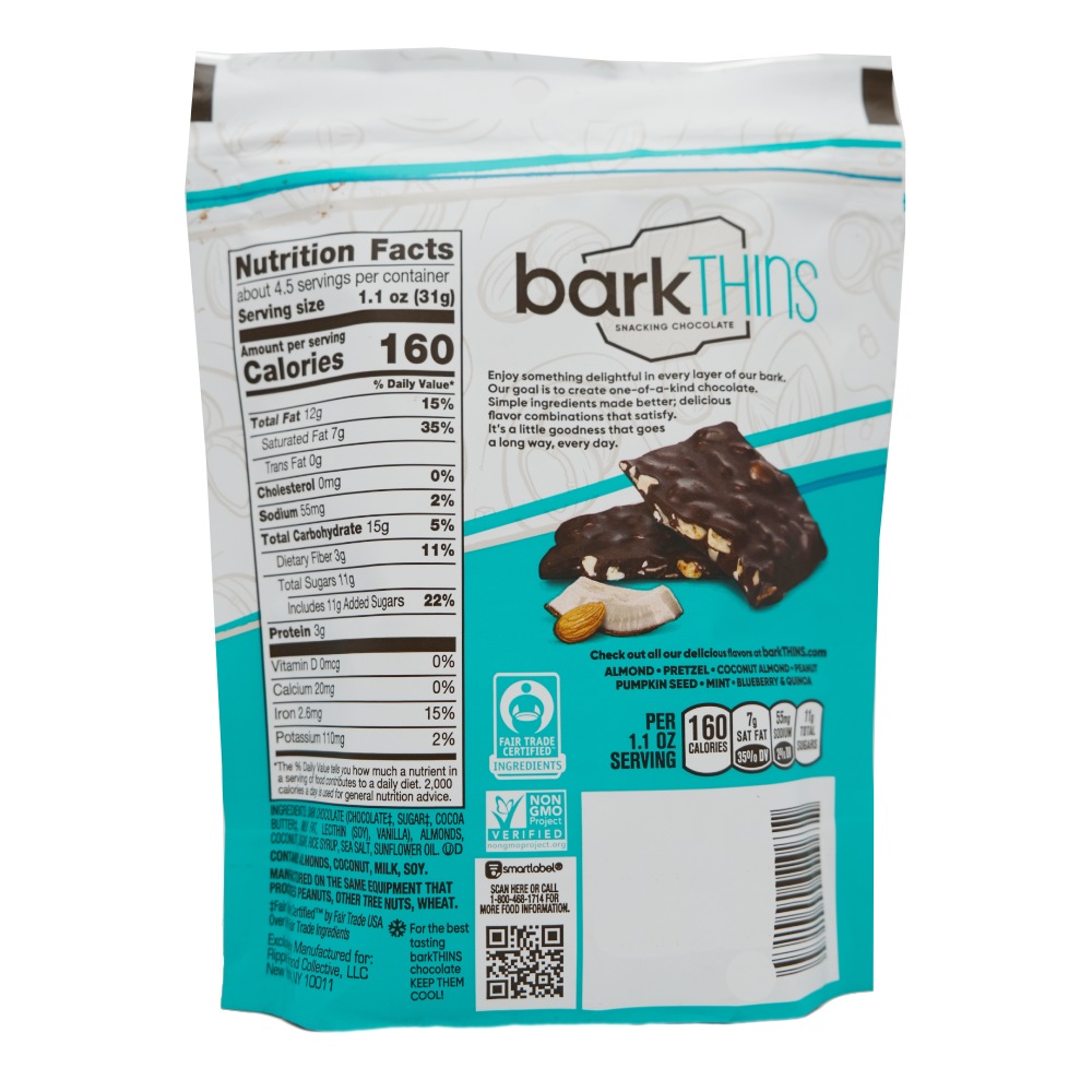 Barkthins Snack Dark Chocolate Coconut Almond 4.7Oz back image