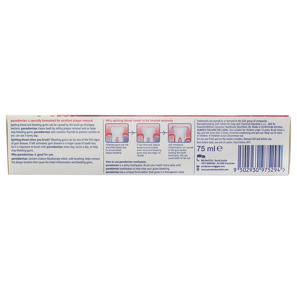 Parodontax Fluoride Toothpaste 75ml back image