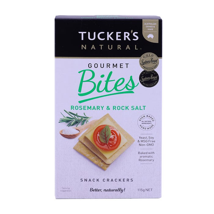 Tuckers Gourmet Bites Rosemary & Rock Salt Crackers 115g - Available at Alosra Online Supermarket