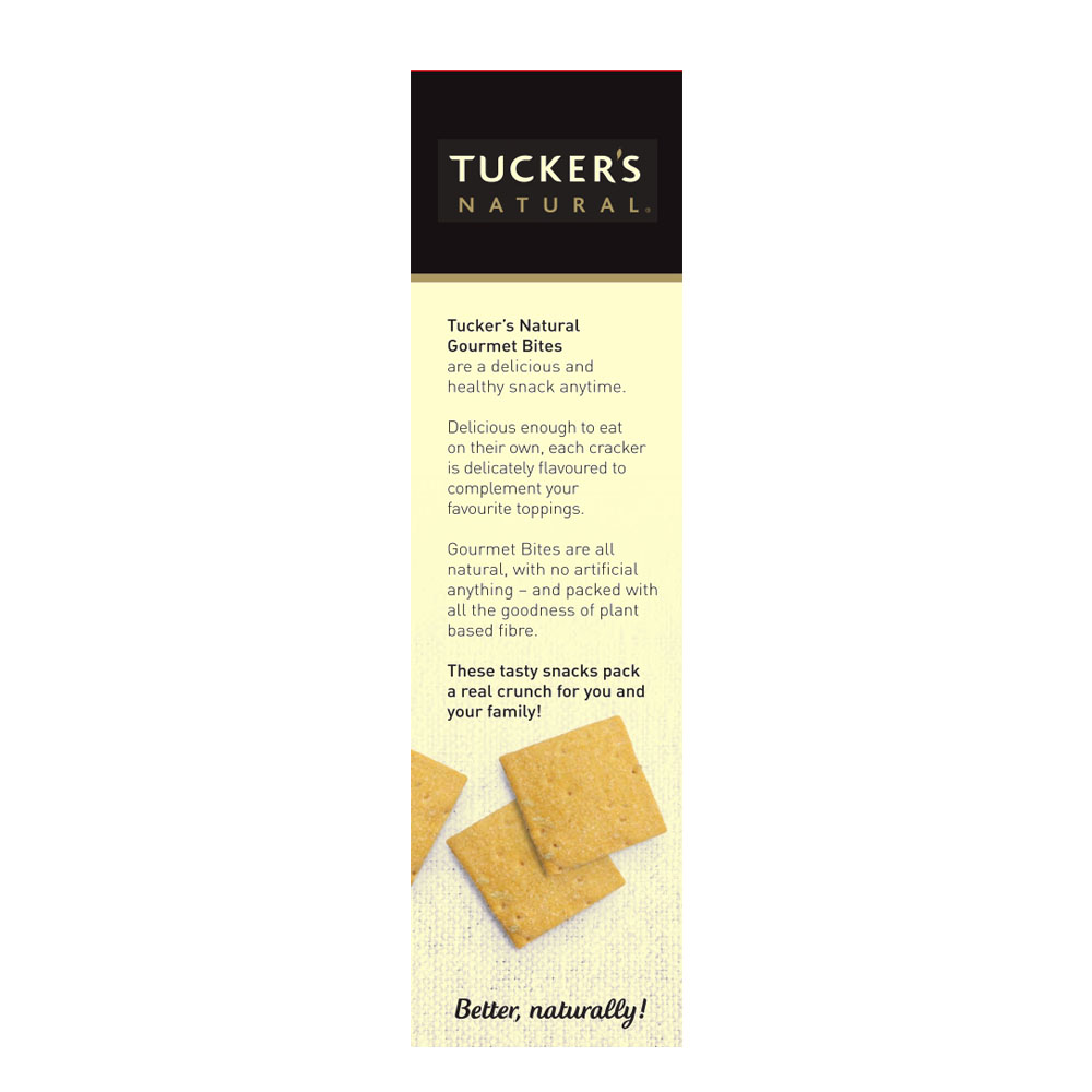 Tuckers Gourmet Bites Rosemary & Rock Salt Crackers 115g left side image