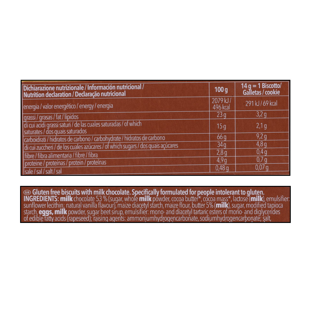 Schar Petit Al Cioccolato Milk Chocolate Biscuits 130g right side image