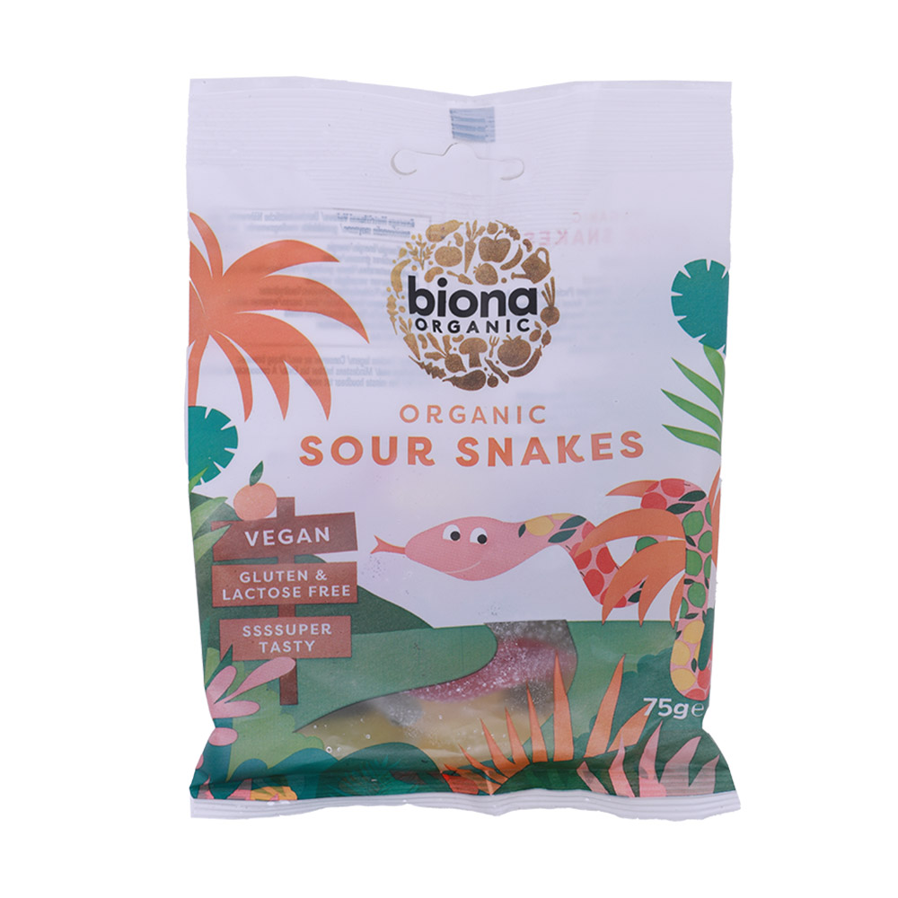 Biona Organic Vegan Sour Snakes 75g - Available at Alosra Online Supermarket