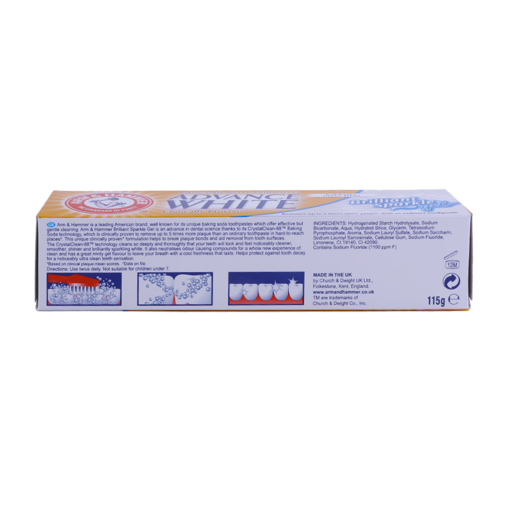 Arm & Hammer Advance White Brilliant Sparkle Minty Toothpaste Gel 115g right side image