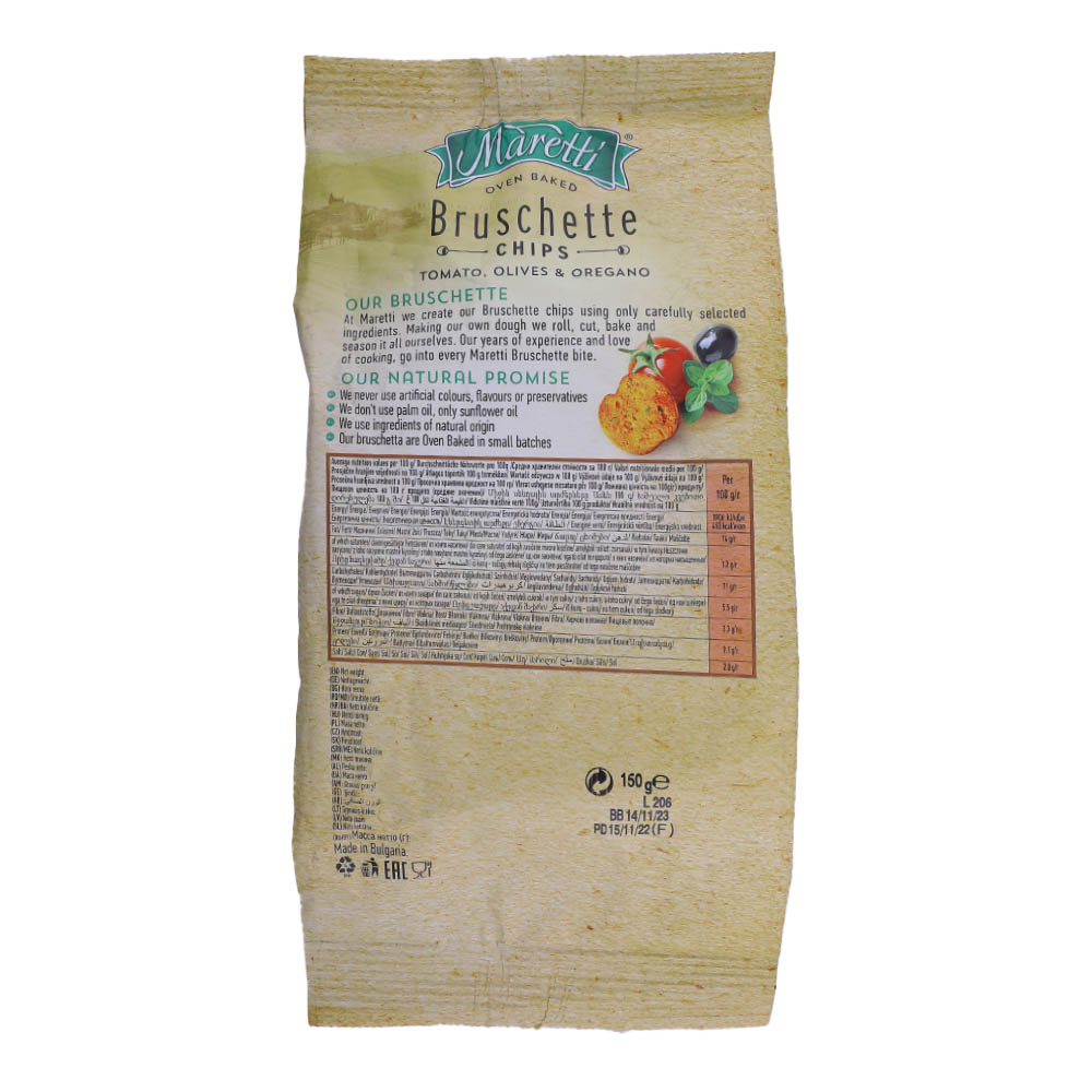 Maretti Bruschette Tomato Olives & Oregano Chips 150g back image