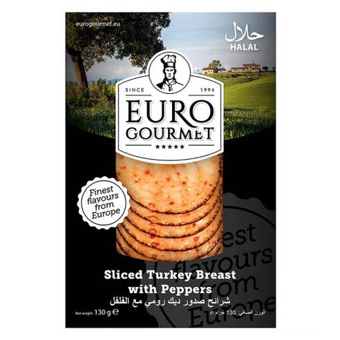 Euro Gourmet Sliced Turkey Breast With Peppers 130g - Available at Alosra Online Supermarket