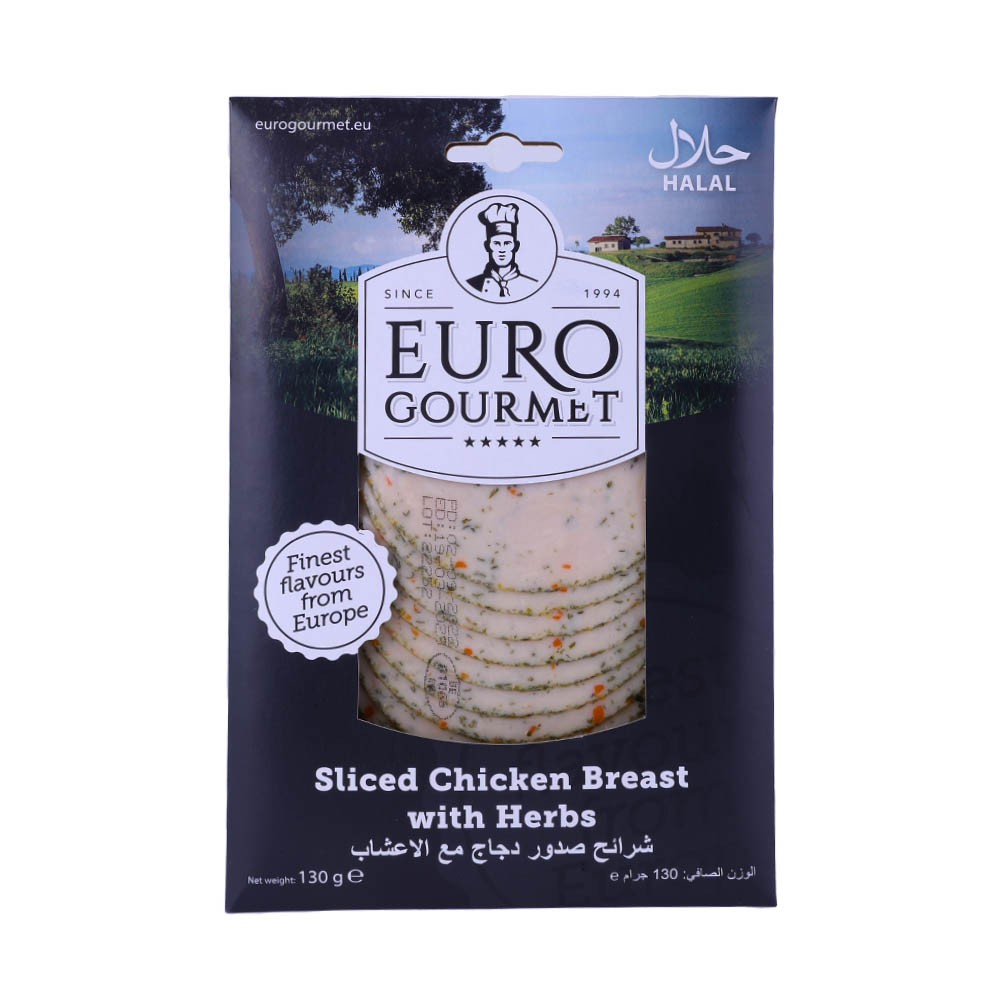Euro Gourmet Sliced Chicken Breast With Herbs 130g - Available at Alosra Online Supermarket
