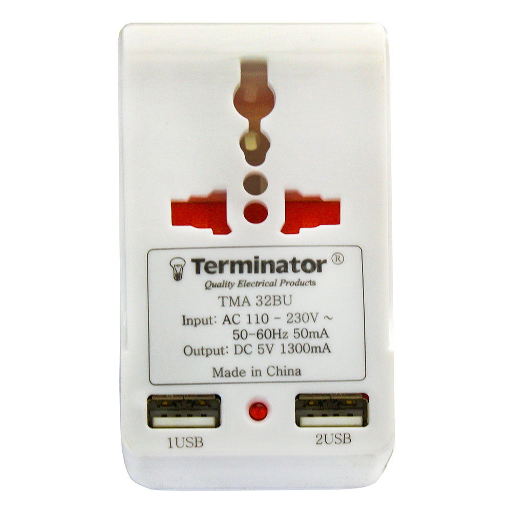 Terminator Multi Adaptor Plug with 2 USB Sockets - Available at Alosra Online Supermarket