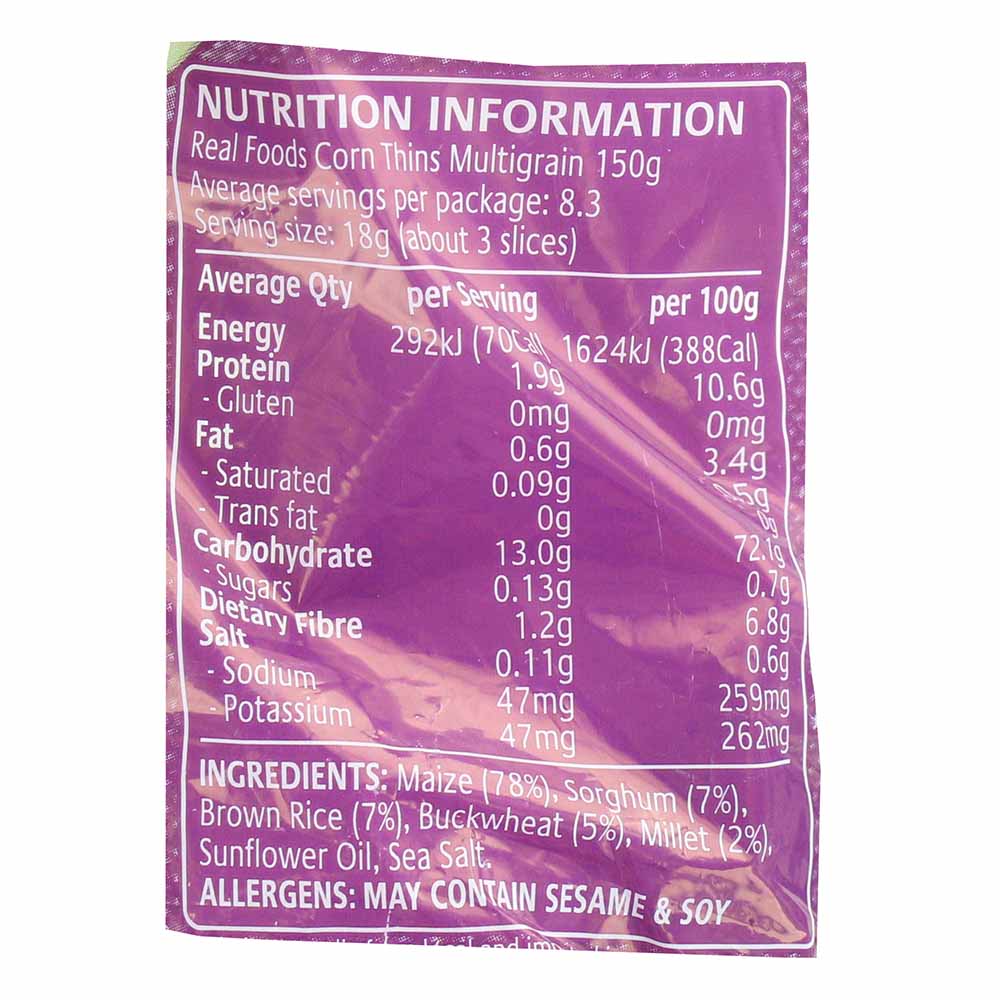 Real Foods Multigrain Corn Thins 150g - Bahrain Alosraonline store