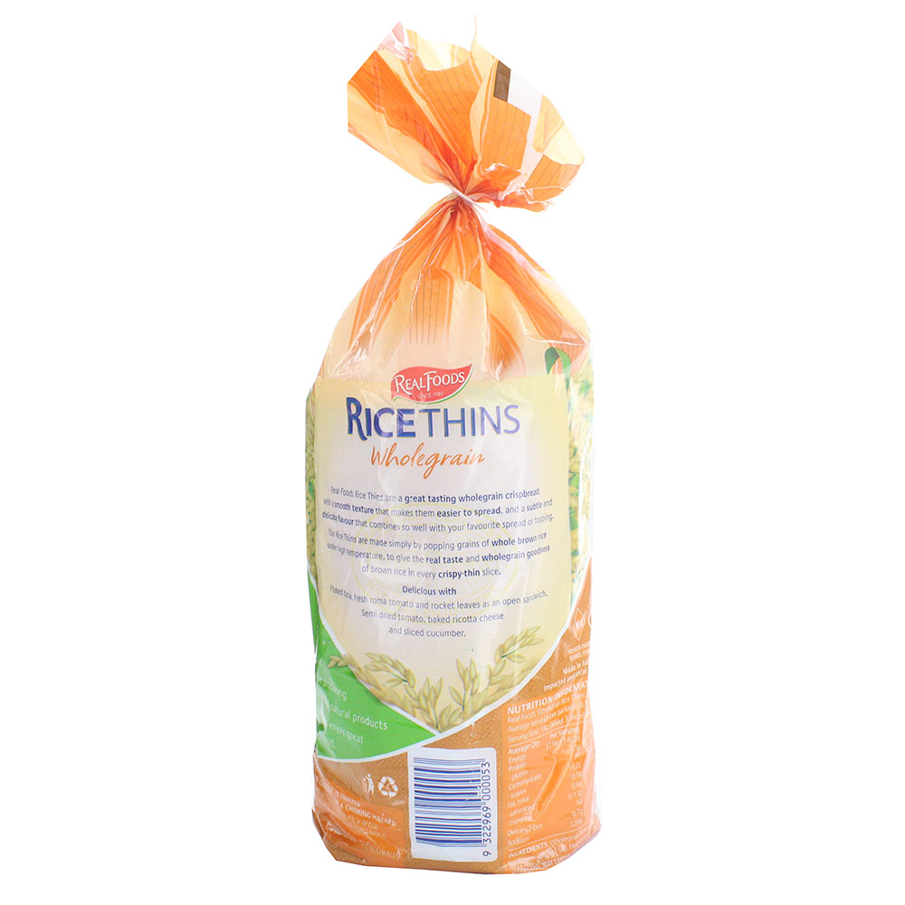 Real Foods Wholegrain Rice Thins 150g back image