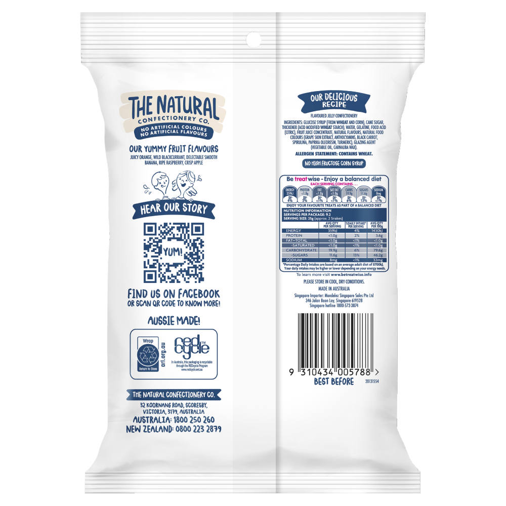 The Natural Confectionery Co. Snakes Gummy Candy 230g back image