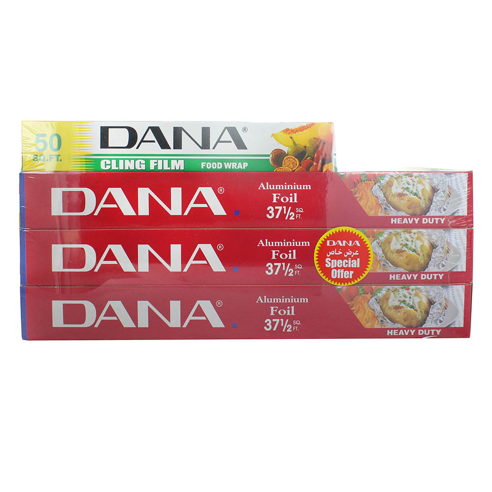 Dana Aluminium Foil Heavy Duty 3x37.5sqft and Cling Film Food Wrap 50sqft [Special Offer] - Available at Alosra Online Supermarket