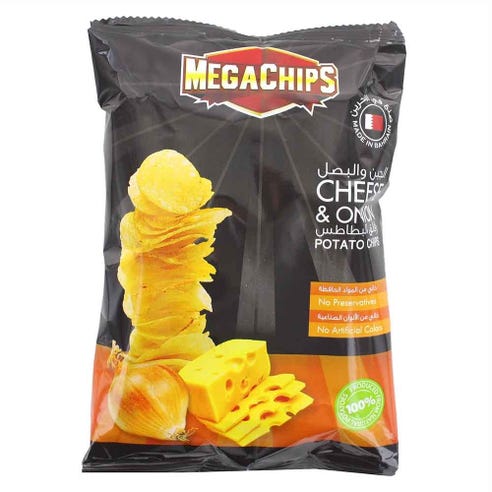 Mega Chips Cheese & Onion Potato Chips 40g - Available at Alosra Online Supermarket