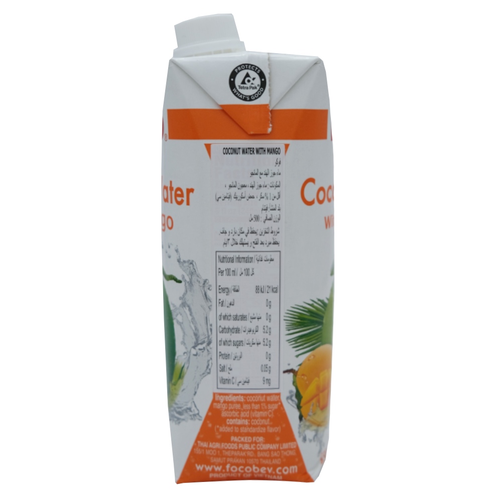Foco UHT Coconut Water with Mango 500ml back image