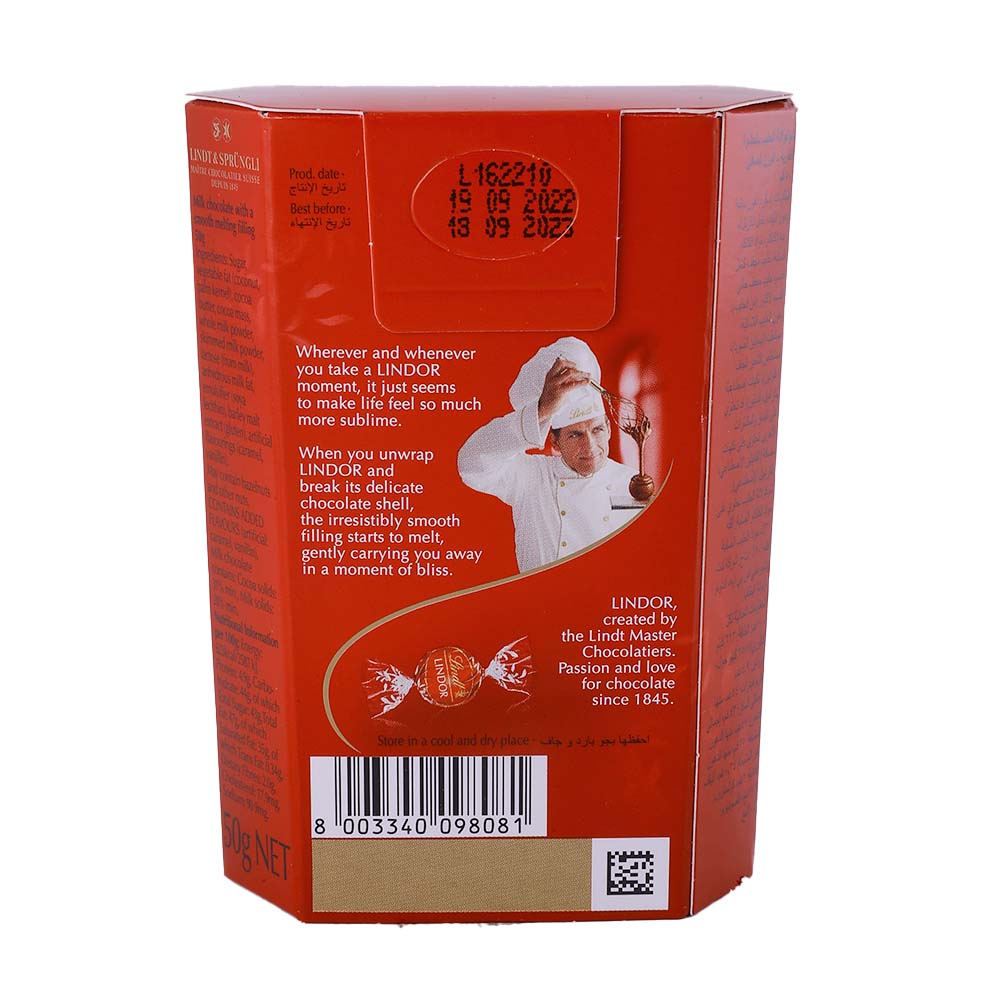 Lindt Lindor Milk Chocolate Cornet 50g back image