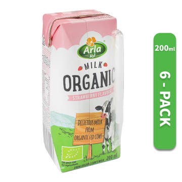 Arla Organic Strawberry UHT Milk 1.5% 200ml [Pack Of 6] 