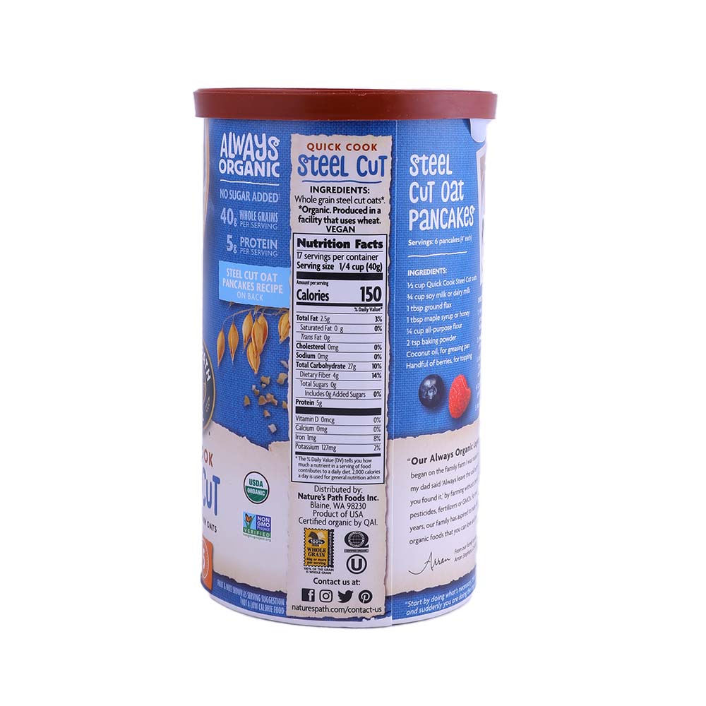 Nature's Path Organic Quick Cook Steel Cut Wholegrain Oats 24Oz back image