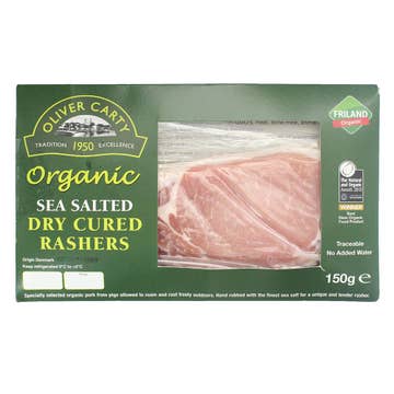 Oliver Carty Organic Sea Salted Dry Cured Rashers 150g [Contains Pork] - Available at Alosra Online Supermarket