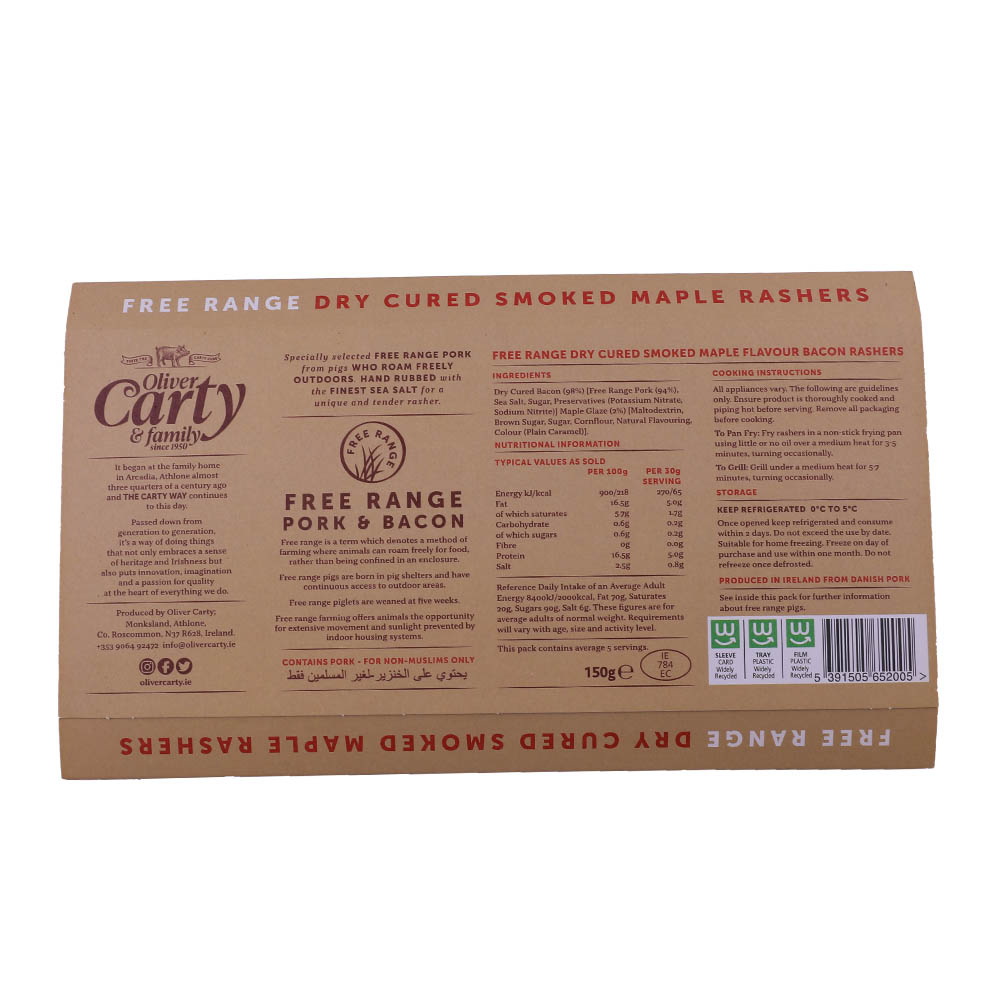 Oliver Carty Free Range Smoked Maple Rashers 150g [Contains Pork] - Bahrain Alosraonline supermarket