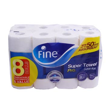 Fine Super Towel 60's 3 Ply 8 Rolls - Available at Alosra Online Supermarket