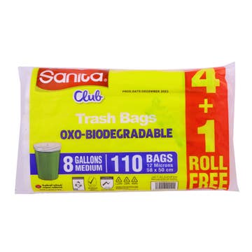 Sanita Club Trash Bag 8 Gallon 4 Rolls 4+1 Free [Special Offer] - Available at Alosra Online Supermarket