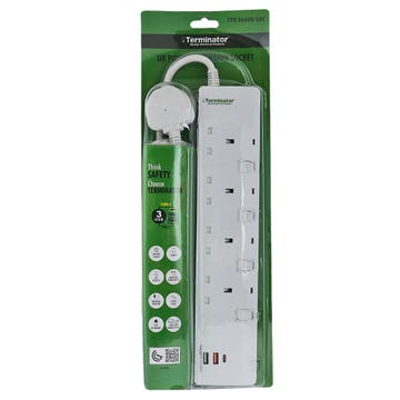 Terminator 13a 4 Way UK Power Extension Socket