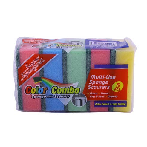 Super Spongex Colour Combo Sponge with Scourer [5 Pieces] - Available at Alosra Online Supermarket