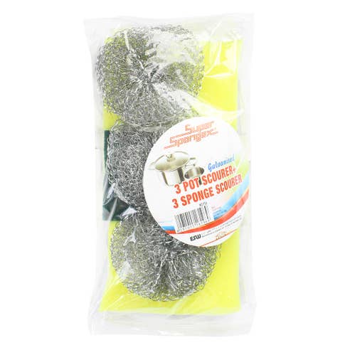 Super Spongex Galvanised Pot Scourer and Sponge Scout [3+3 Pieces] - Available at Alosra Online Supermarket