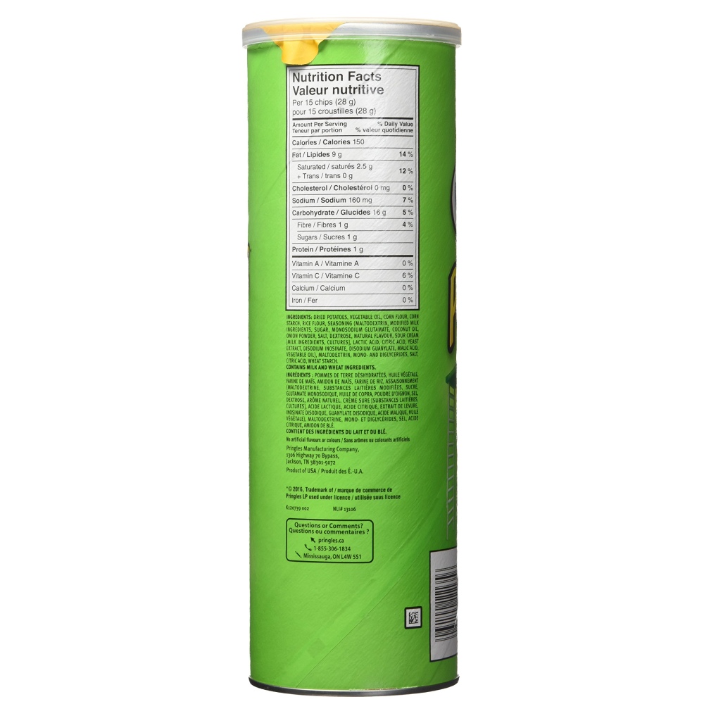 Pringles Sour Cream & Onion Potato Chips 200g back image