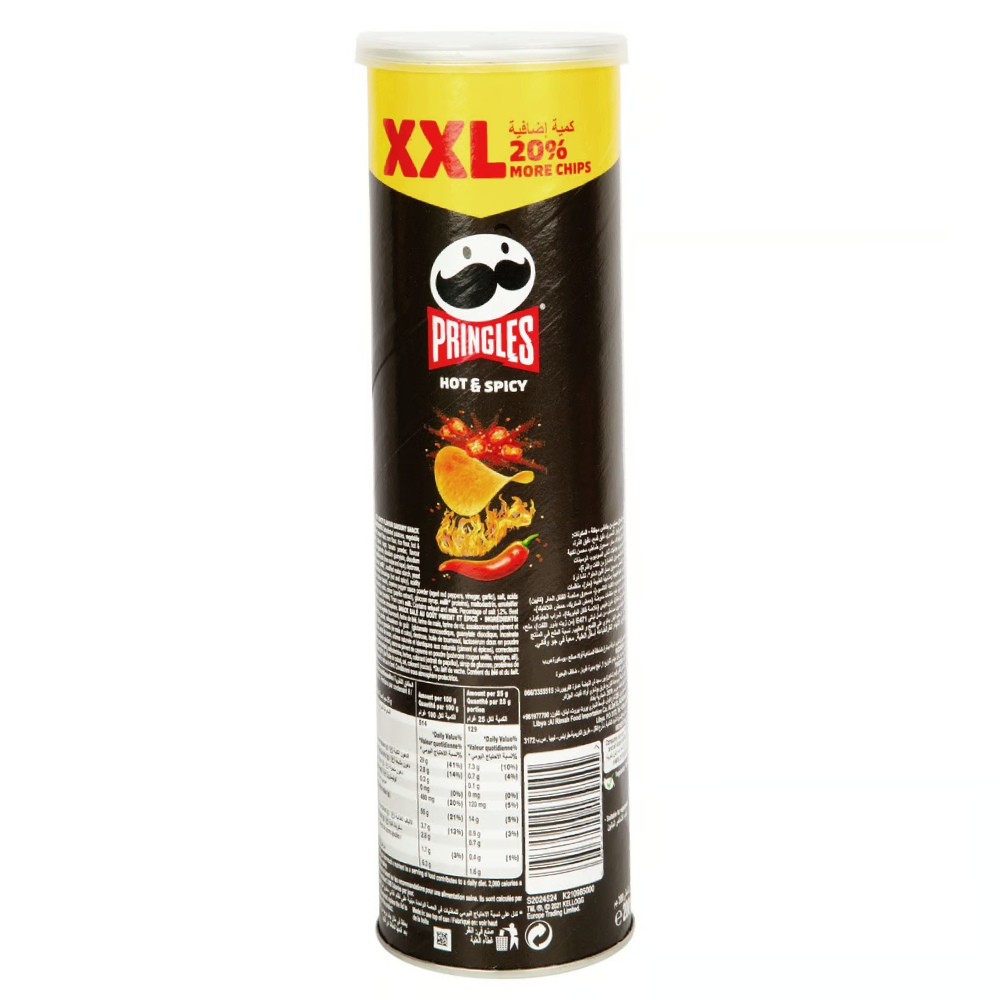 Pringles Hot & Spicy Potato Chips 200g back image