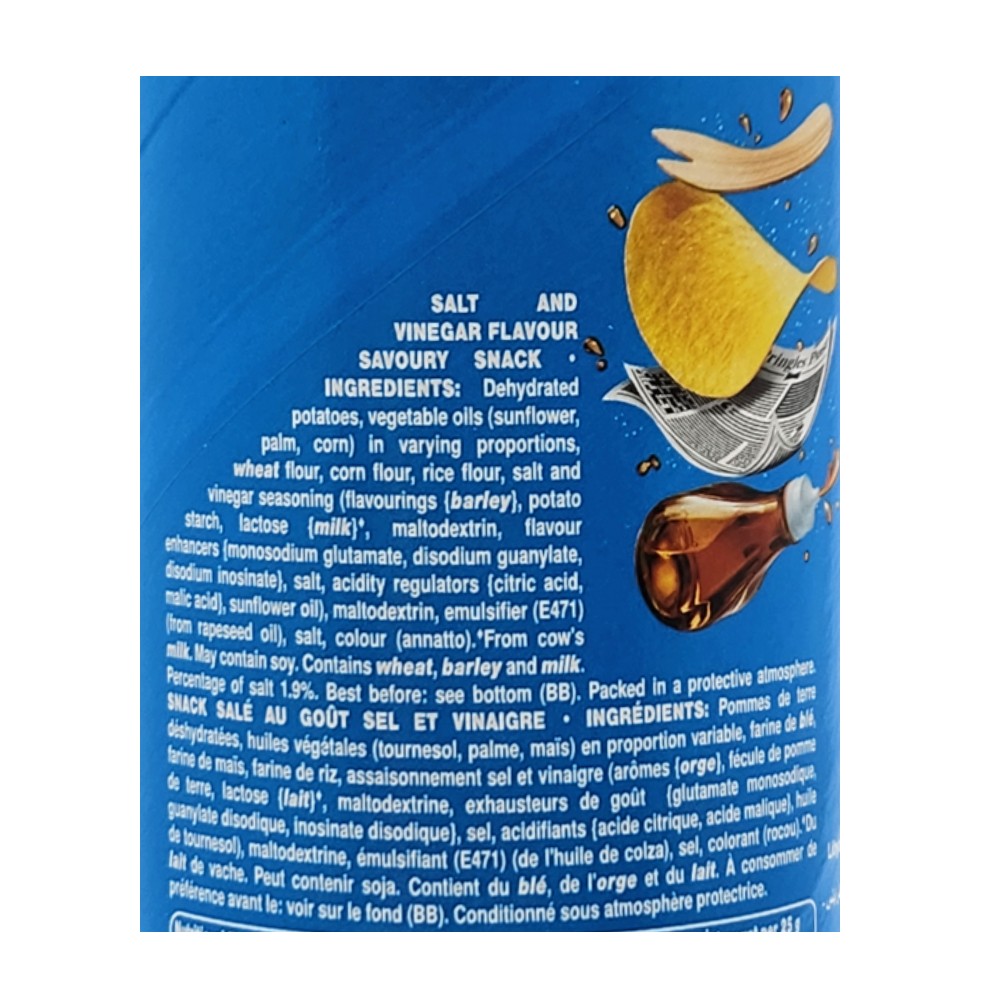 Pringles Salt & Vinegar Potato Chips 200g back image