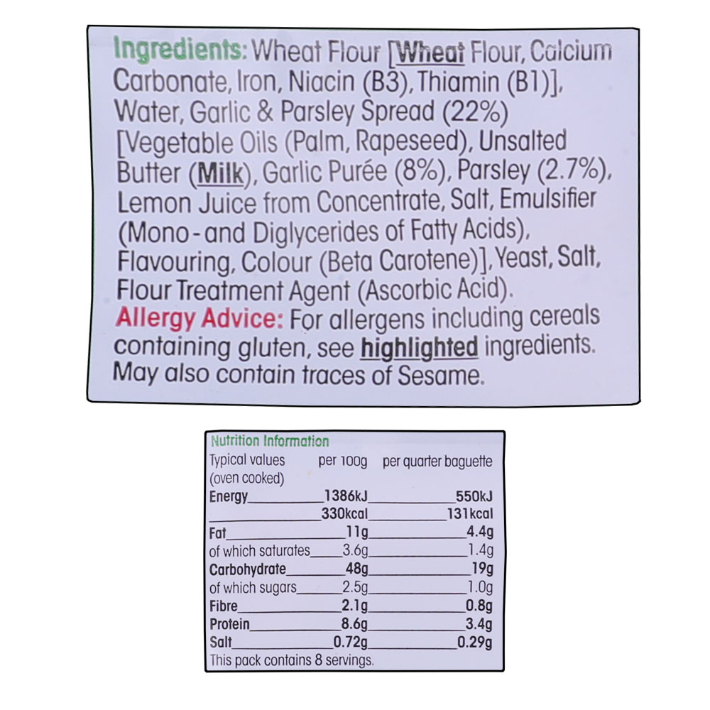 SuperValu Garlic Baguettes 2's 320g back image