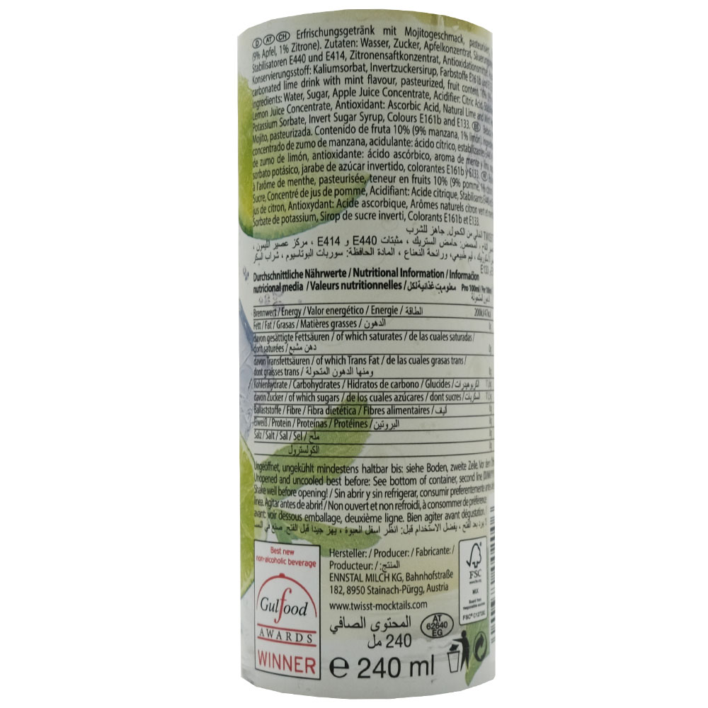 Twisst Mojito Non Alcoholic Drink 240ml back image