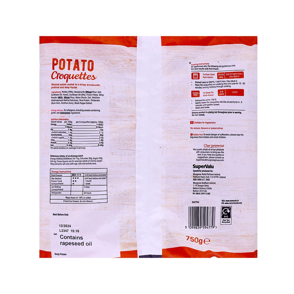 SuperValu Potato Croquettes 750g back image