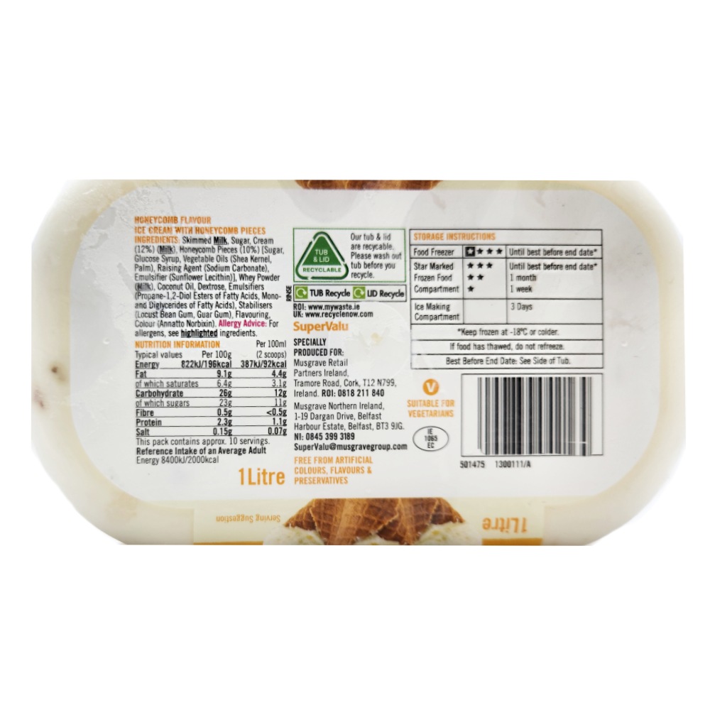 SuperValu Honeycomb Ice Cream 1L right side image