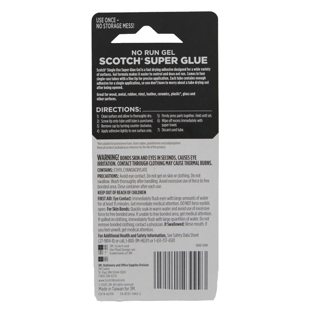 Scotch 3M Single Use Super Glue Gel back image