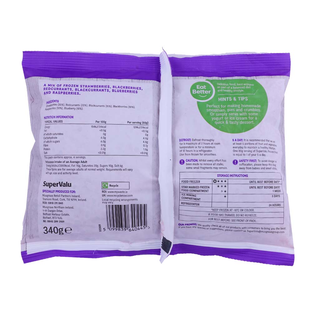 SuperValu Frozen Mixed Berries 340g back image